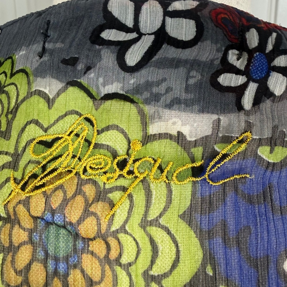 Desigual Floral Sheer Blouse Womens Size M Multicolor Chiffon Boho Graphic Art - Picture 6 of 13